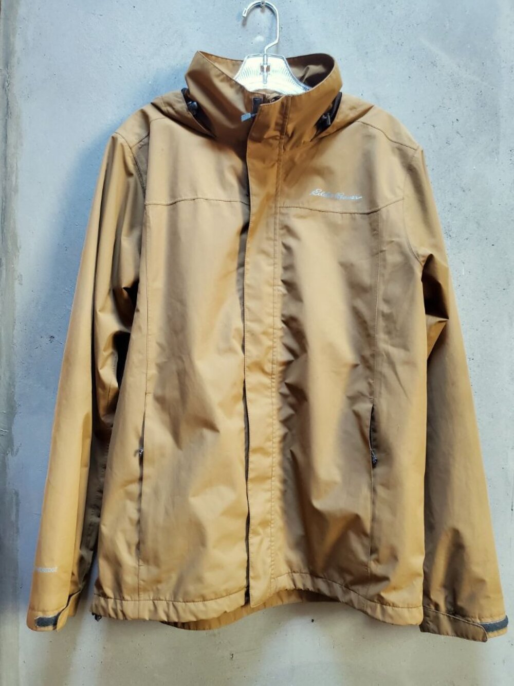 Eddie Bauer WeatherEdge Men's Small Waterproof Hooded Rain Jacket Tan